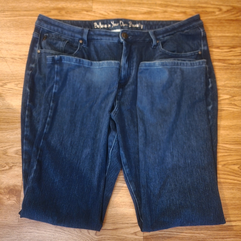 Belle by Kim Gravel Dark Blue Straight Leg Jeans 16 Regular Flexibelle - Picture 2 of 5